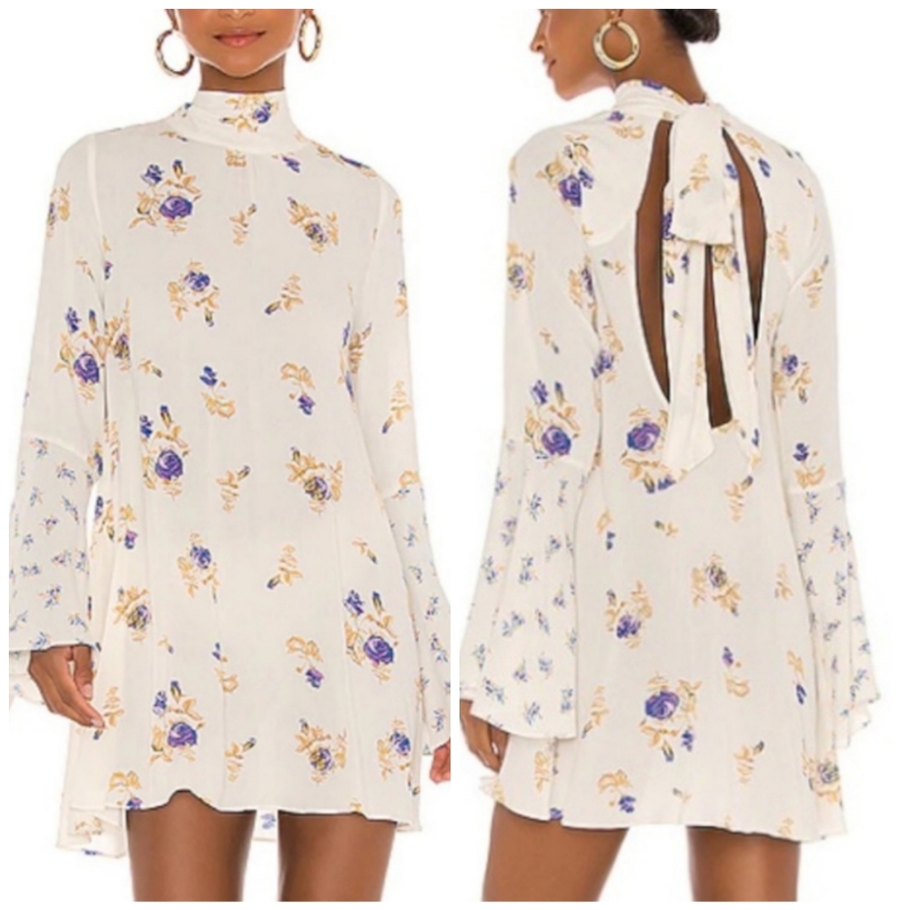 Free People Floral Tunic in Cream and Blue
